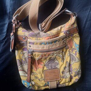 Vintage Leather and Canvas Fossil Bag